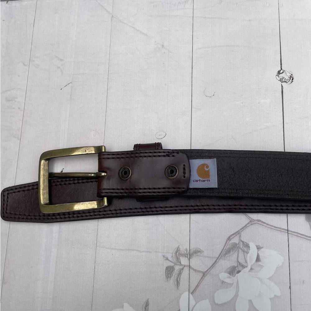 Carhartt Dark Brown Leather Belt with Brass Buckle